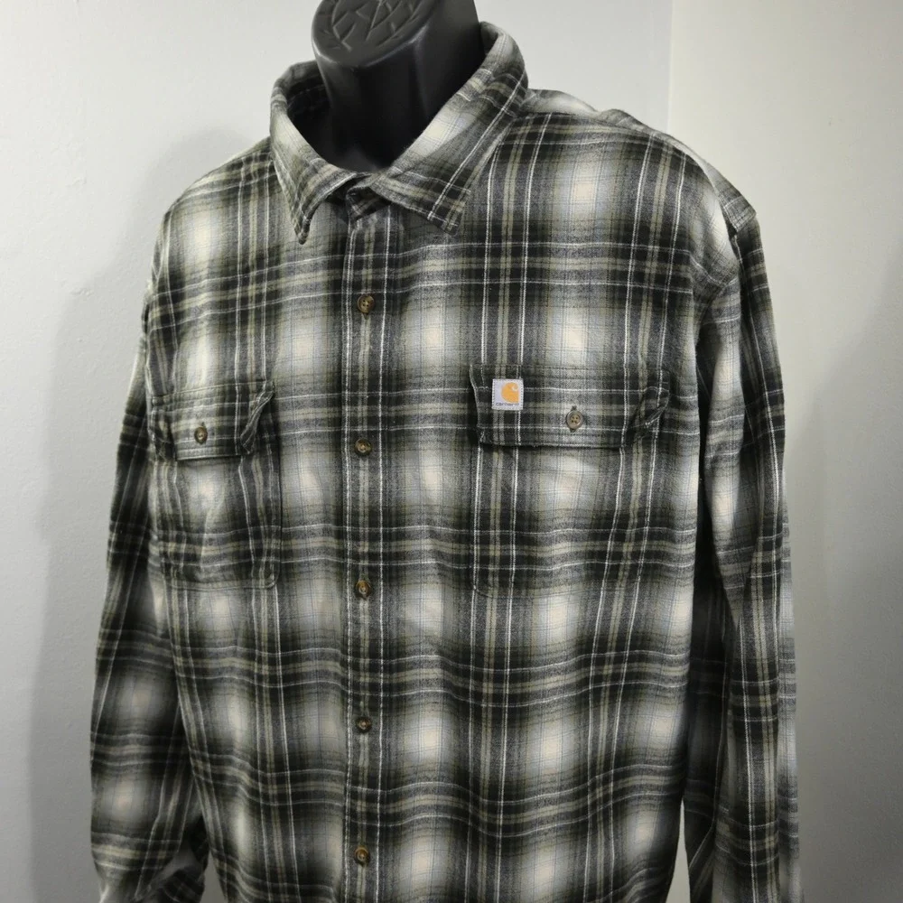 Carhartt Heavy Flannel Button Up Shirt Mens 3XL Original Fit Plaid Pocket